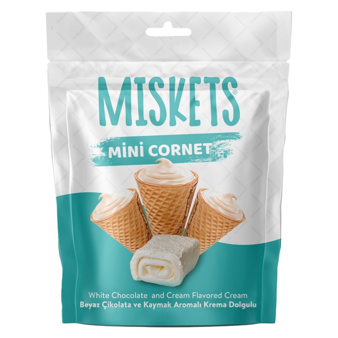 MISKETS Мини-рожки вафельные с начинкой со сливочным вкусом и белым шоколадом 50г